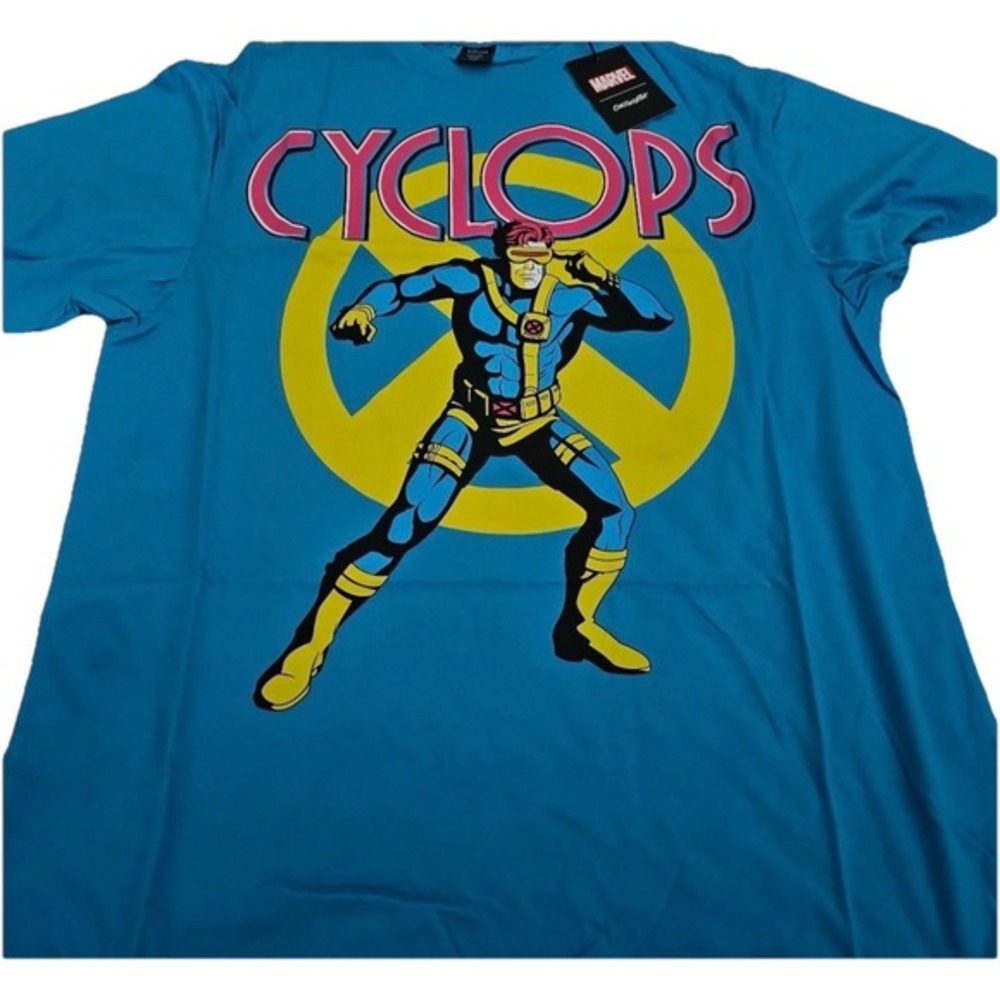 Marvel X-Men Cyclops Graphic T-Shirt Mens Blue Xavier Institute Cakeworthy New